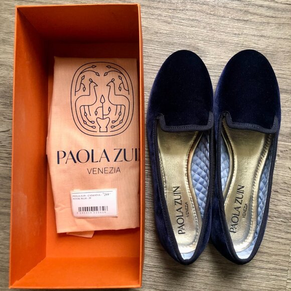 Paola Zuin navy blue velvet loafer shoes - Picture 5 of 6